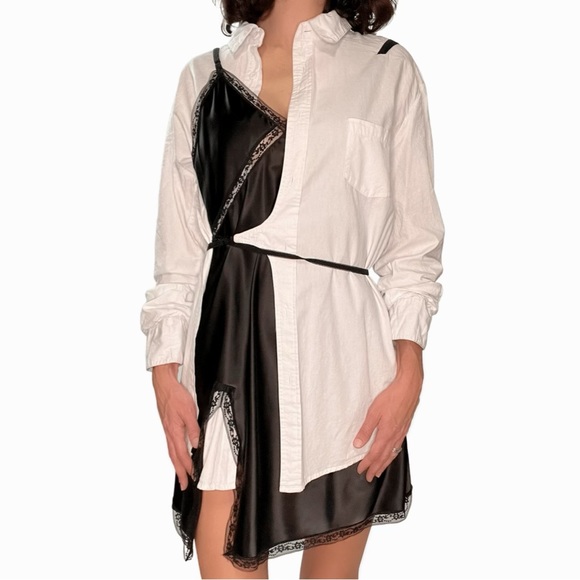 Shop Michella Satin Slip Dress Contrast Shirt Mini Dress - Picture 4 of 9